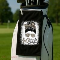 40 Years Old Fabulous Messy Bun Leopard 40th Birthday Golf Towel thumb 2