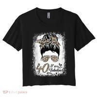 40 Years Old Fabulous Messy Bun Leopard 40th Birthday Women's Crop Top Tee thumb 0