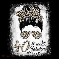 40 Years Old Fabulous Messy Bun Leopard 40th Birthday Cropped Pullover Crew thumb 4
