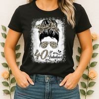 40 Years Old Fabulous Messy Bun Leopard 40th Birthday Women's T-Shirt thumb 2