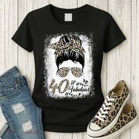 40 Years Old Fabulous Messy Bun Leopard 40th Birthday Women's T-Shirt thumb 3