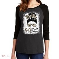 40 Years Old Fabulous Messy Bun Leopard 40th Birthday Women's Tri-Blend 3/4-Sleeve Raglan Shirt thumb 2
