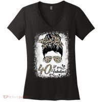 40 Years Old Fabulous Messy Bun Leopard 40th Birthday Women's V-Neck T-Shirt thumb 0