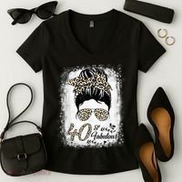 40 Years Old Fabulous Messy Bun Leopard 40th Birthday Women's V-Neck T-Shirt thumb 2