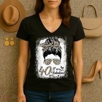 40 Years Old Fabulous Messy Bun Leopard 40th Birthday Women's V-Neck T-Shirt thumb 3