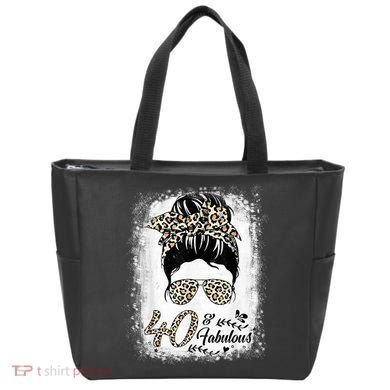 40 Years Old Fabulous Messy Bun Leopard 40th Birthday Tote Bag