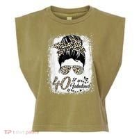 40 Years Old Fabulous Messy Bun Leopard 40th Birthday Garment-Dyed Women's Muscle Tee thumb 0