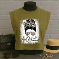 40 Years Old Fabulous Messy Bun Leopard 40th Birthday Garment-Dyed Women's Muscle Tee thumb 3