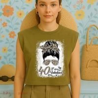 40 Years Old Fabulous Messy Bun Leopard 40th Birthday Garment-Dyed Women's Muscle Tee thumb 4