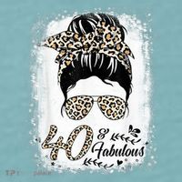 40 Years Old Fabulous Messy Bun Leopard 40th Birthday Sueded Cloud Jersey T-Shirt thumb 2
