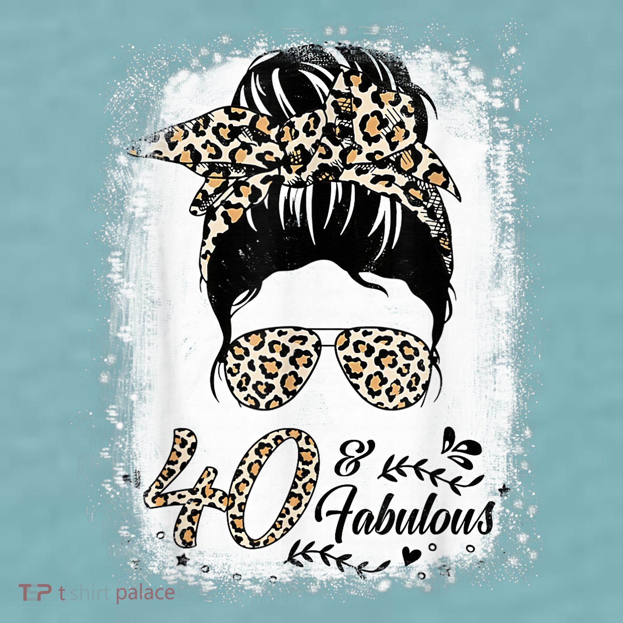 40 Years Old Fabulous Messy Bun Leopard 40th Birthday Sueded Cloud Jersey T-Shirt