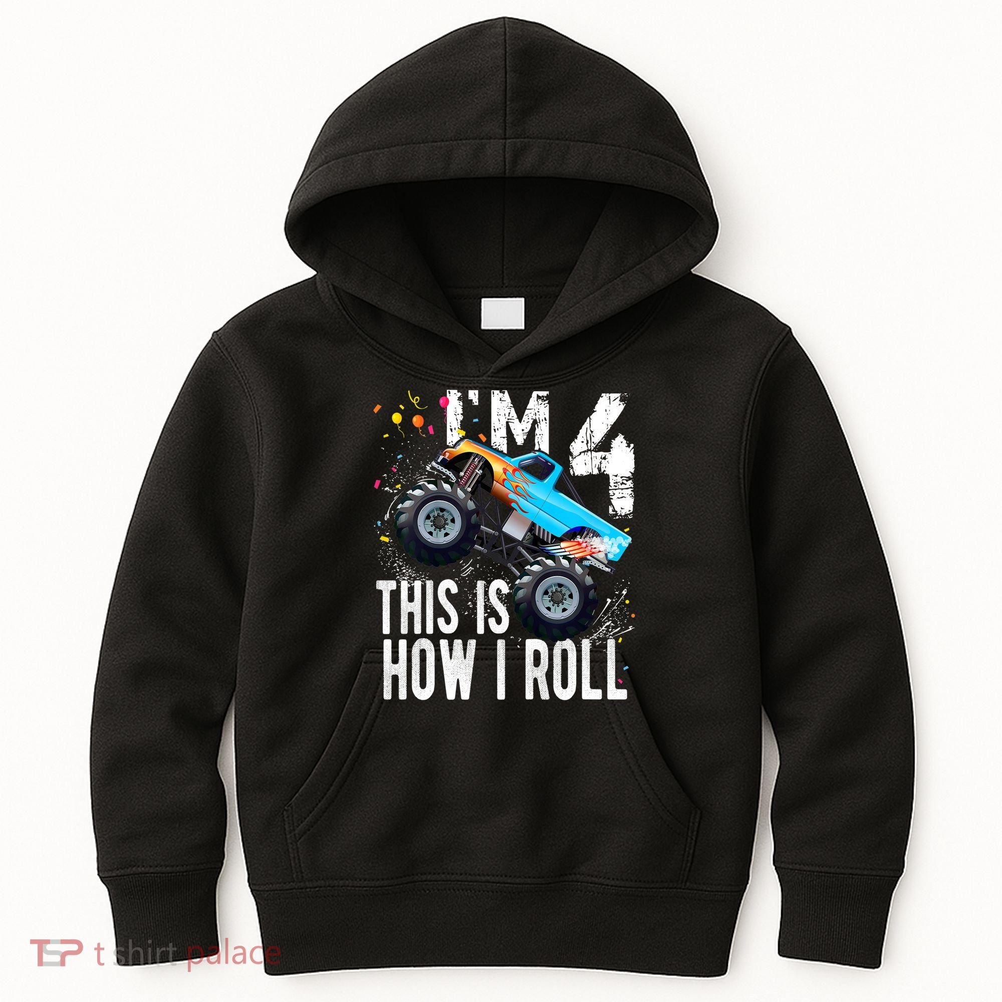 4 Year Old Gift Cool 4th Birthday Boy Gift For Monster Truck Car Lovers Kids Hoodie
