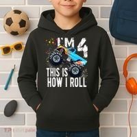 4 Year Old Gift Cool 4th Birthday Boy Gift For Monster Truck Car Lovers Kids Hoodie thumb 2