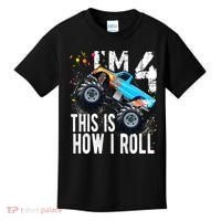 4 Year Old Gift Cool 4th Birthday Boy Gift For Monster Truck Car Lovers Kids T-Shirt thumb 0