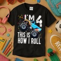 4 Year Old Gift Cool 4th Birthday Boy Gift For Monster Truck Car Lovers Kids T-Shirt thumb 3