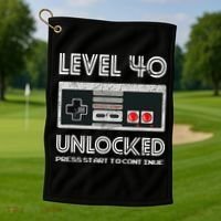40 Year Old Fourty Birthday Gift Level 40 Unlocked Gamer Golf Towel thumb 1