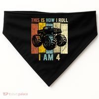 4 Year Old Birthday Boy Monster Truck 4th Birthday USA-Made Doggie Bandana thumb 0