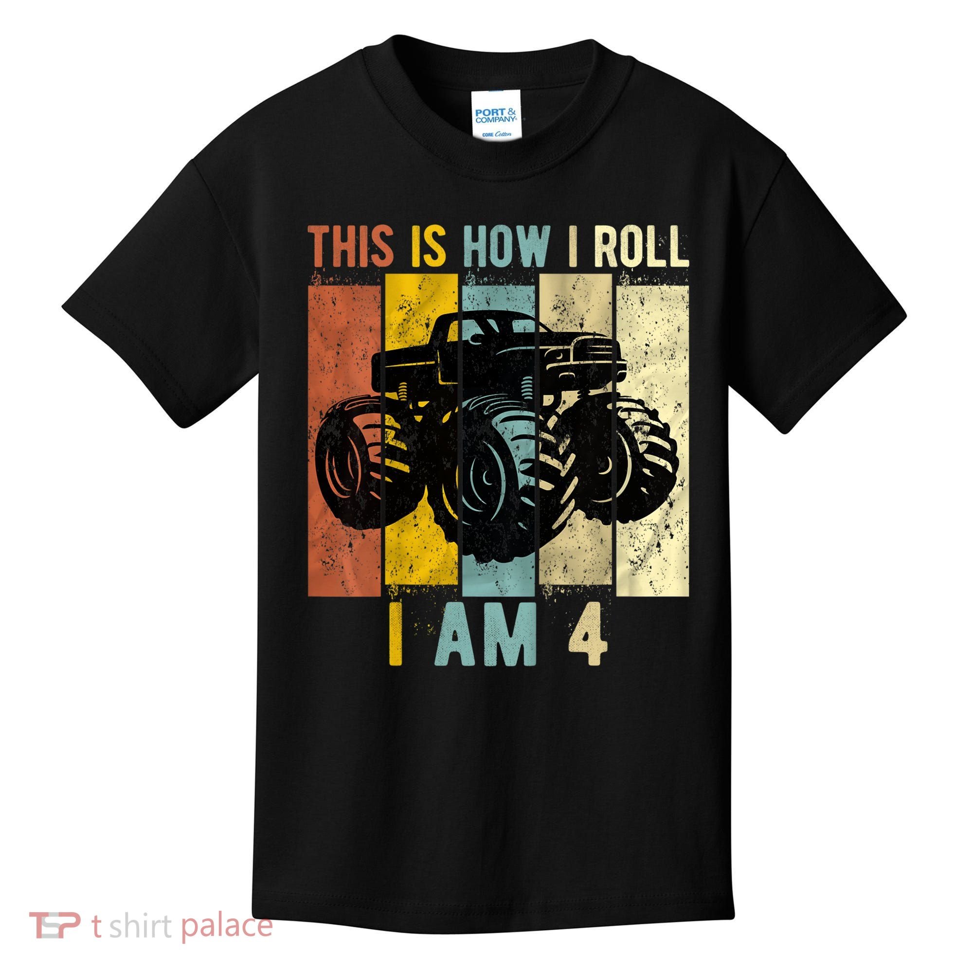 4 Year Old Birthday Boy Monster Truck 4th Birthday Kids T-Shirt