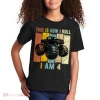 4 Year Old Birthday Boy Monster Truck 4th Birthday Kids T-Shirt thumb 2