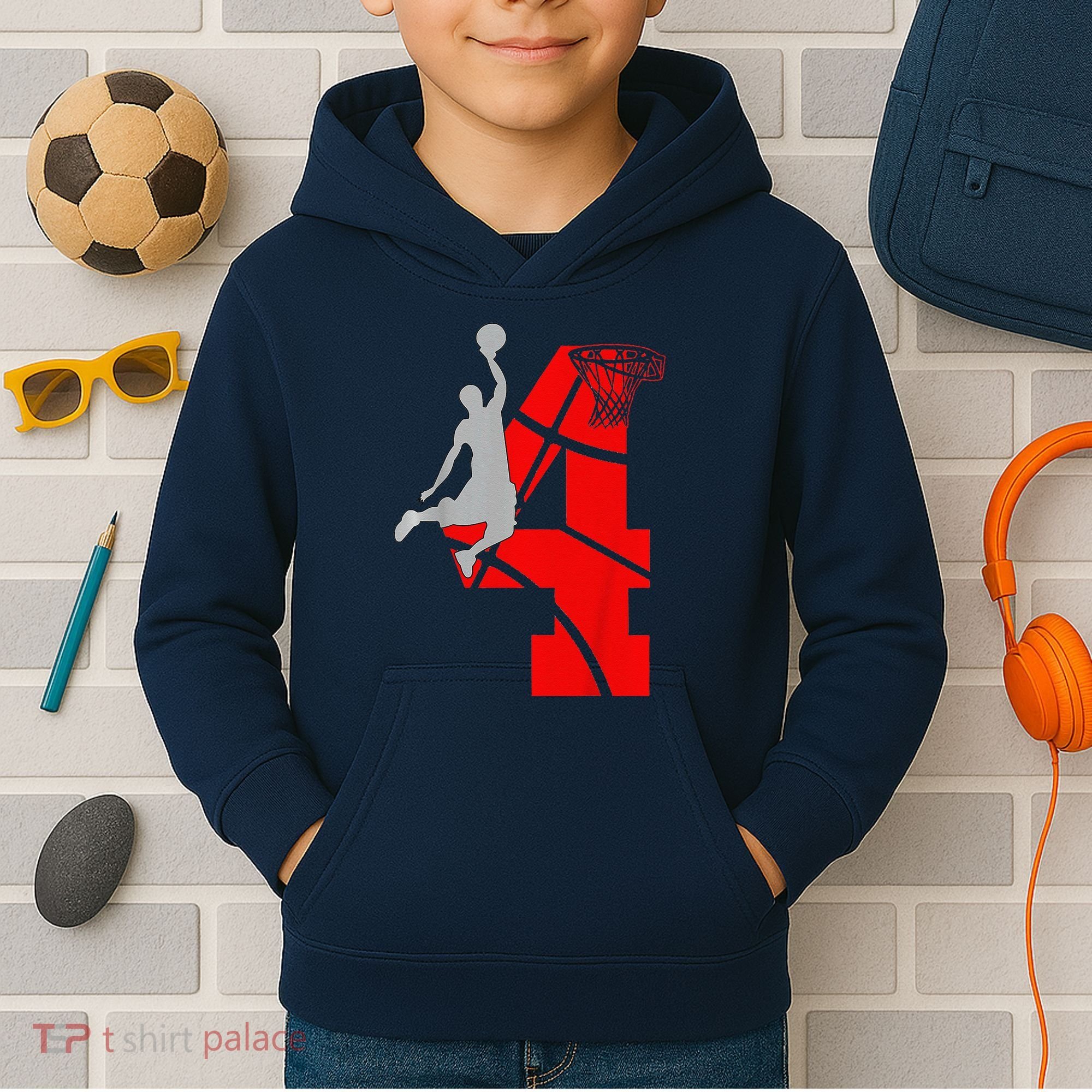4 Year Old 4th Basketball Birthday Partytheme Kids Hoodie