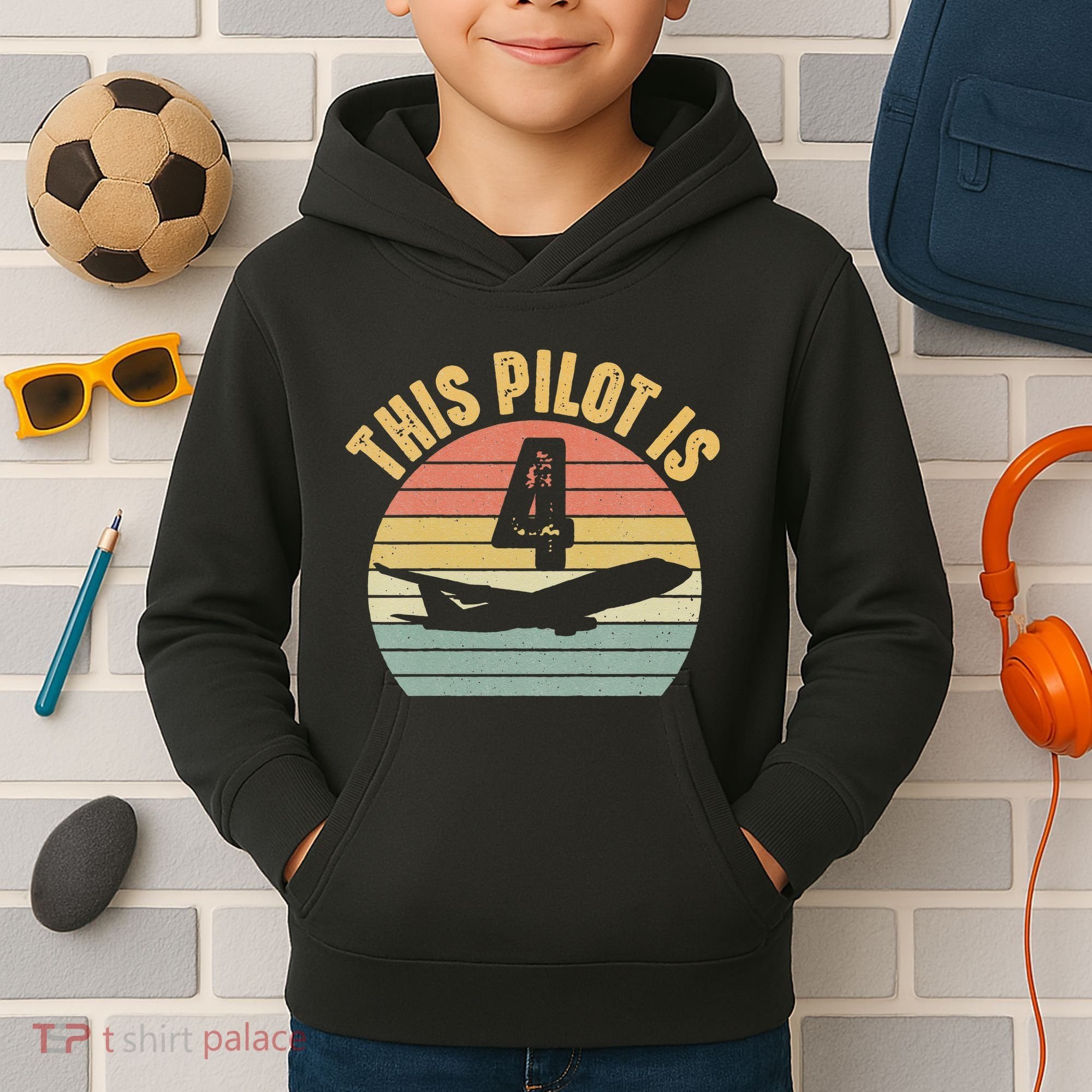 4 Year Old Airplane Pilot Aircraft 4th Birthday Aviation Kids Hoodie