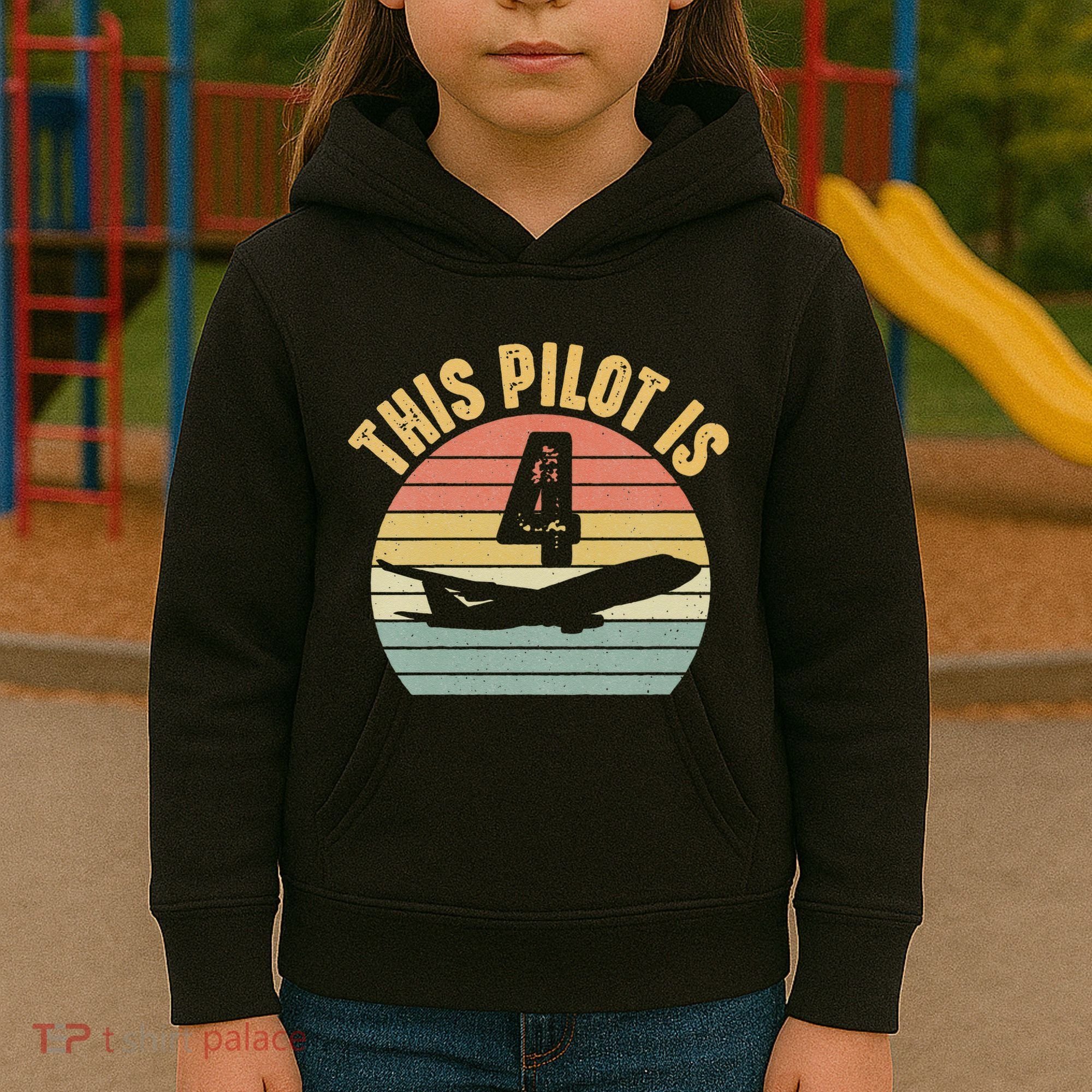 4 Year Old Airplane Pilot Aircraft 4th Birthday Aviation Kids Hoodie
