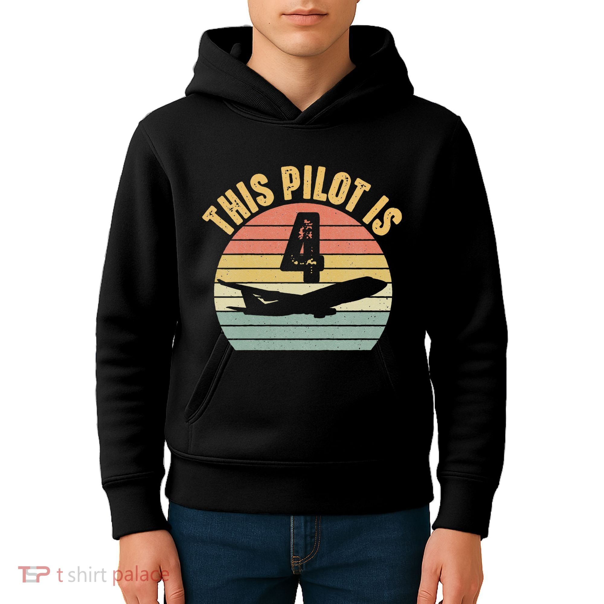 4 Year Old Airplane Pilot Aircraft 4th Birthday Aviation Kids Hoodie