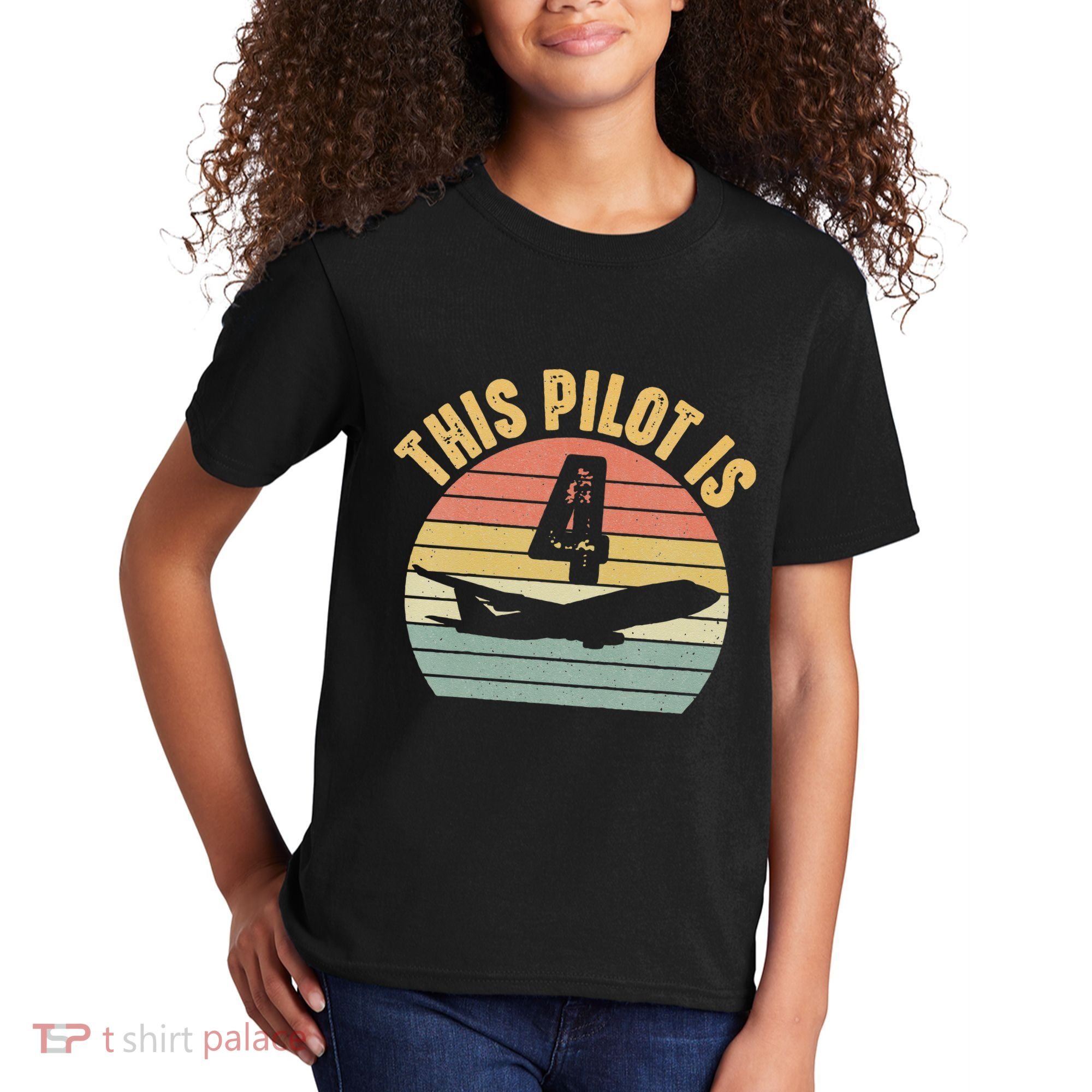 4 Year Old Airplane Pilot Aircraft 4th Birthday Aviation Kids T-Shirt
