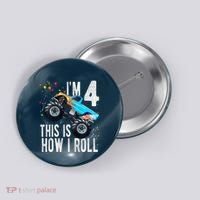 4 Year Old 4th Birthday Boy Monster Truck Car Button thumb 0