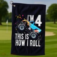 4 Year Old 4th Birthday Boy Monster Truck Car Golf Towel thumb 1