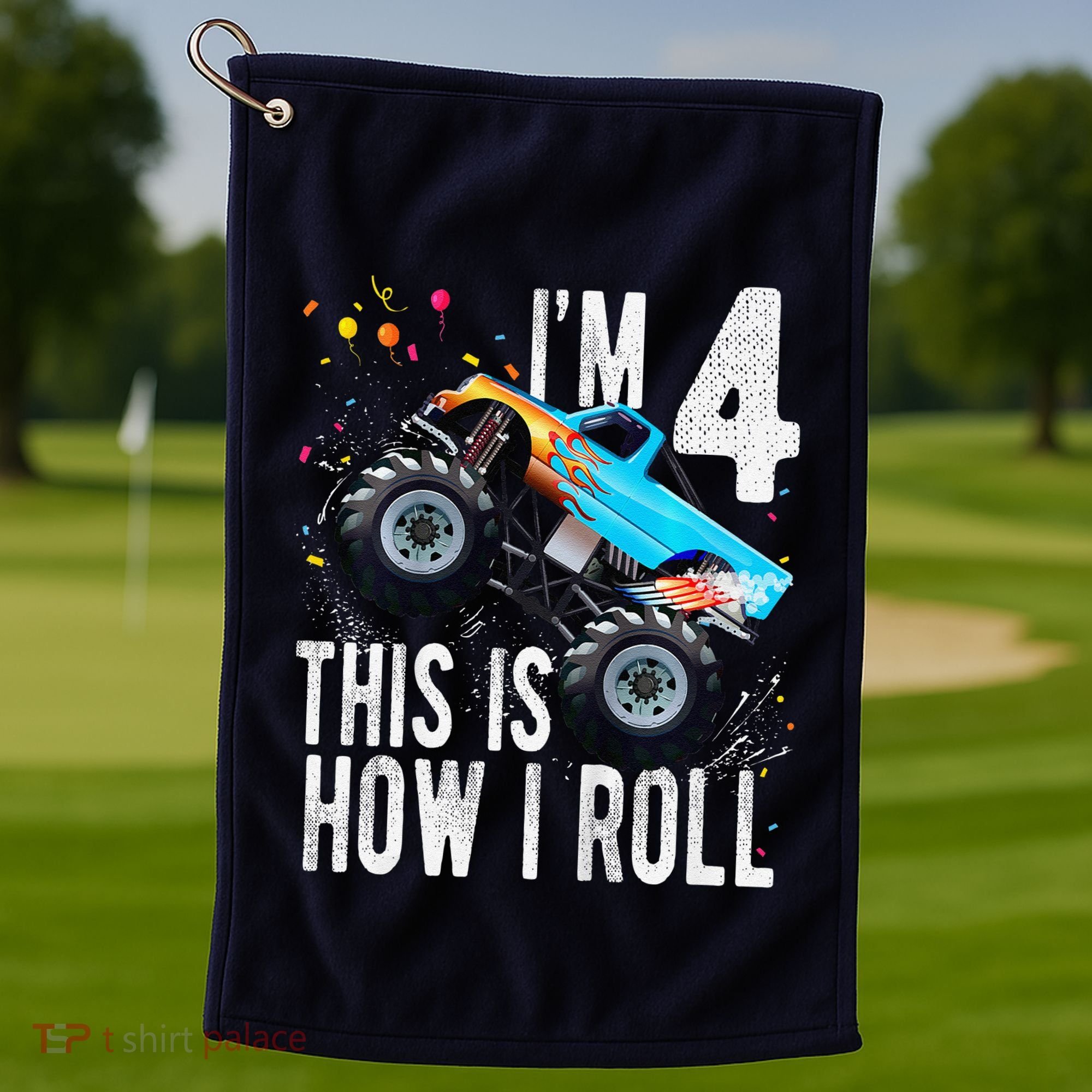 4 Year Old 4th Birthday Boy Monster Truck Car Golf Towel