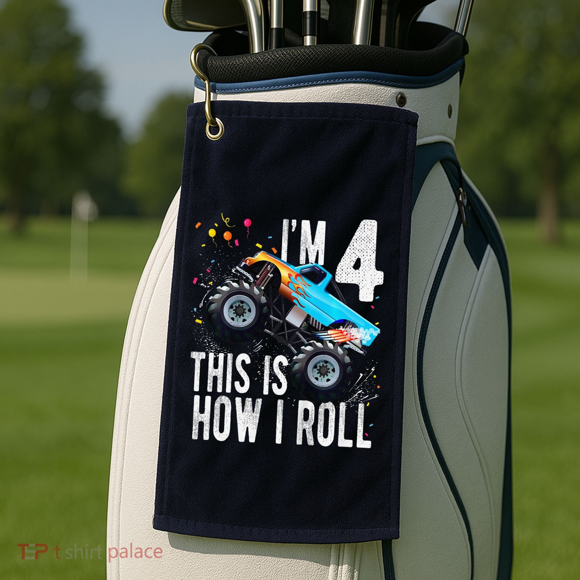 4 Year Old 4th Birthday Boy Monster Truck Car Golf Towel