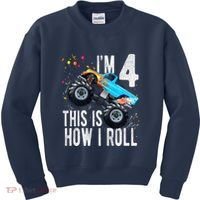 4 Year Old 4th Birthday Boy Monster Truck Car Kids Sweatshirt thumb 0