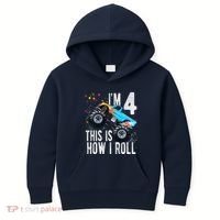 4 Year Old 4th Birthday Boy Monster Truck Car Kids Hoodie thumb 0