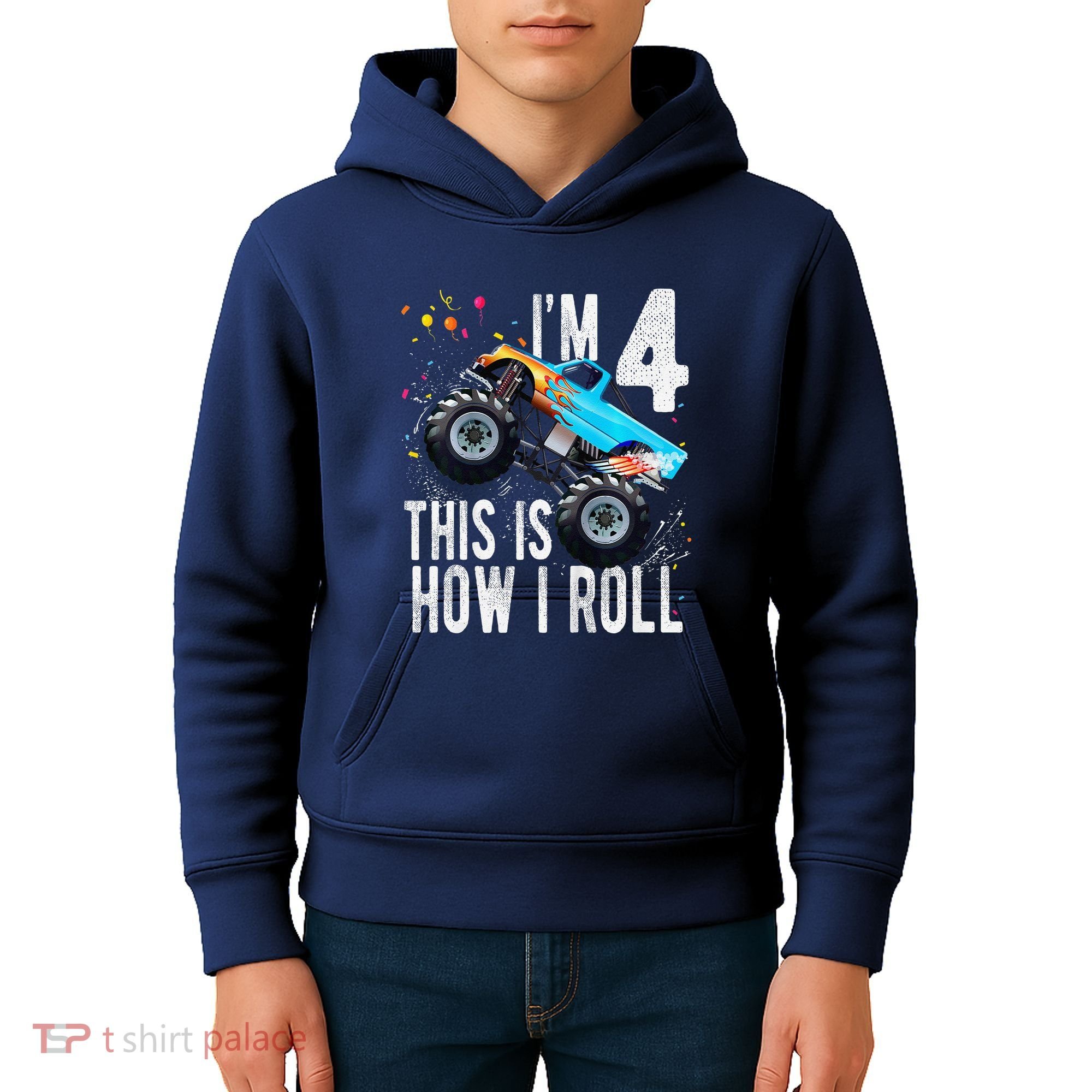 4 Year Old 4th Birthday Boy Monster Truck Car Kids Hoodie