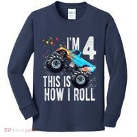 4 Year Old 4th Birthday Boy Monster Truck Car Kids Long Sleeve Shirt thumb 0
