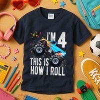 4 Year Old 4th Birthday Boy Monster Truck Car Kids T-Shirt thumb 3