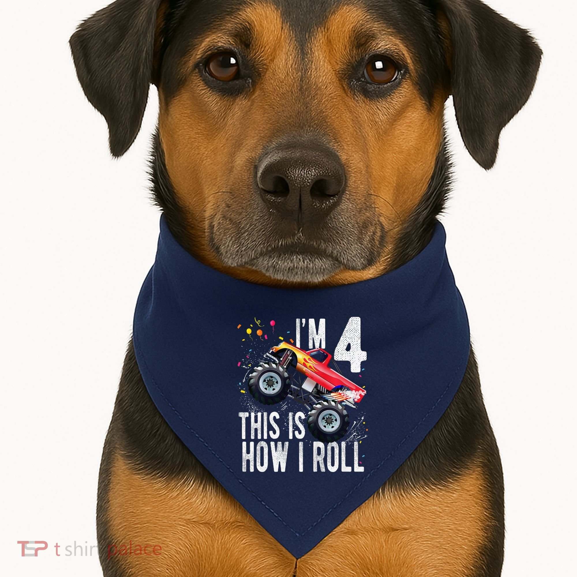 4 Year Old 4th Birthday Boy Monster Truck Car USA-Made Doggie Bandana