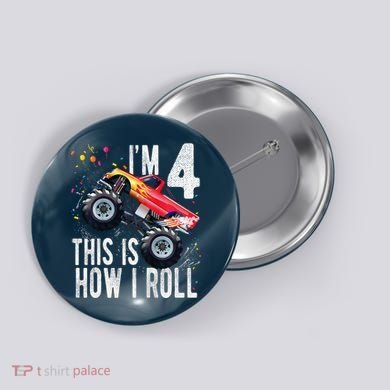 4 Year Old 4th Birthday Boy Monster Truck Car Button