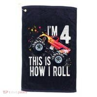 4 Year Old 4th Birthday Boy Monster Truck Car Golf Towel thumb 0