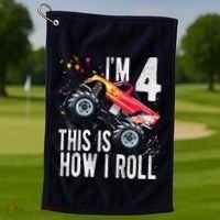 4 Year Old 4th Birthday Boy Monster Truck Car Golf Towel thumb 1