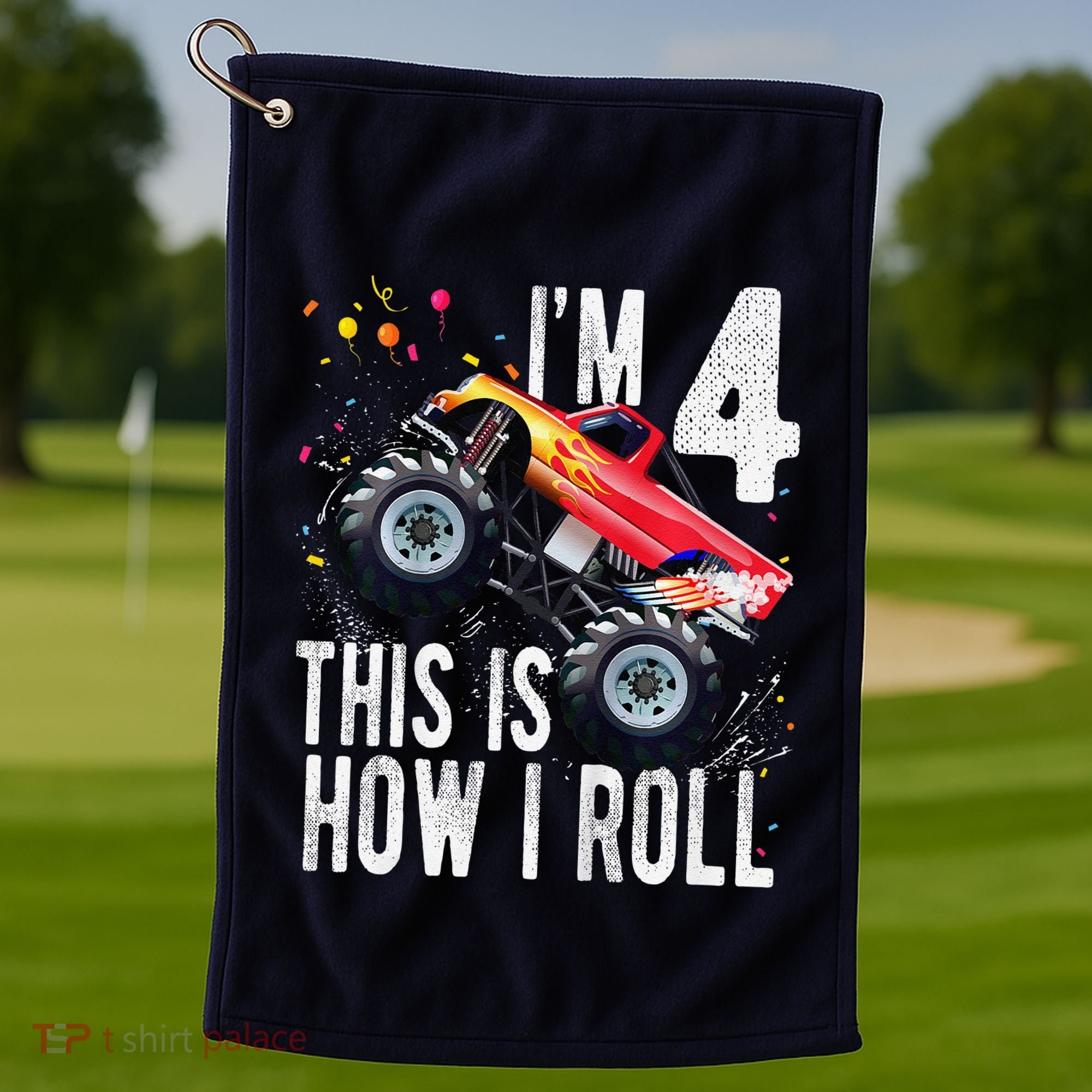 4 Year Old 4th Birthday Boy Monster Truck Car Golf Towel