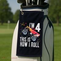 4 Year Old 4th Birthday Boy Monster Truck Car Golf Towel thumb 2