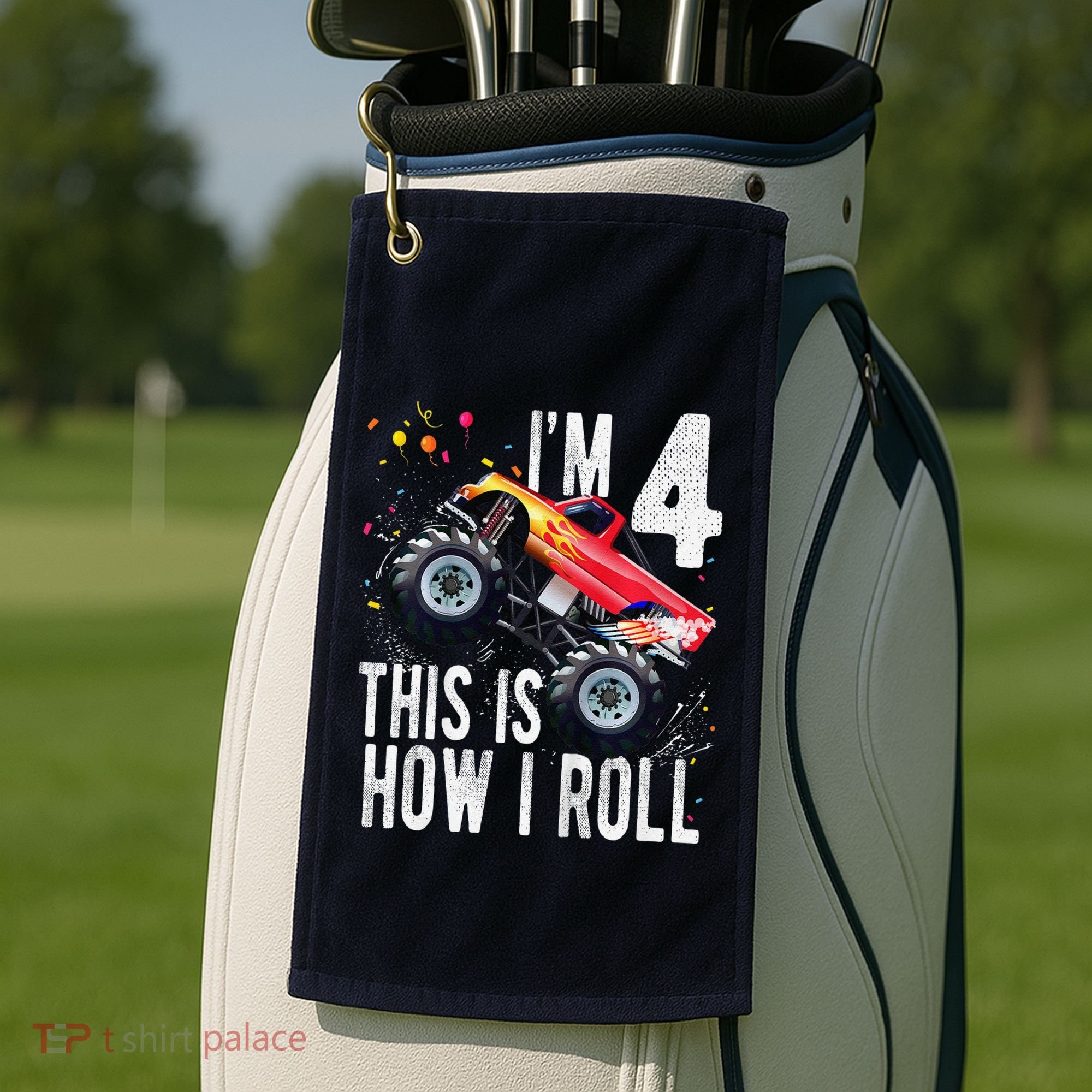4 Year Old 4th Birthday Boy Monster Truck Car Golf Towel