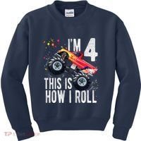 4 Year Old 4th Birthday Boy Monster Truck Car Kids Sweatshirt thumb 0