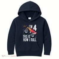 4 Year Old 4th Birthday Boy Monster Truck Car Kids Hoodie thumb 0