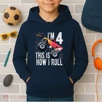 4 Year Old 4th Birthday Boy Monster Truck Car Kids Hoodie thumb 2