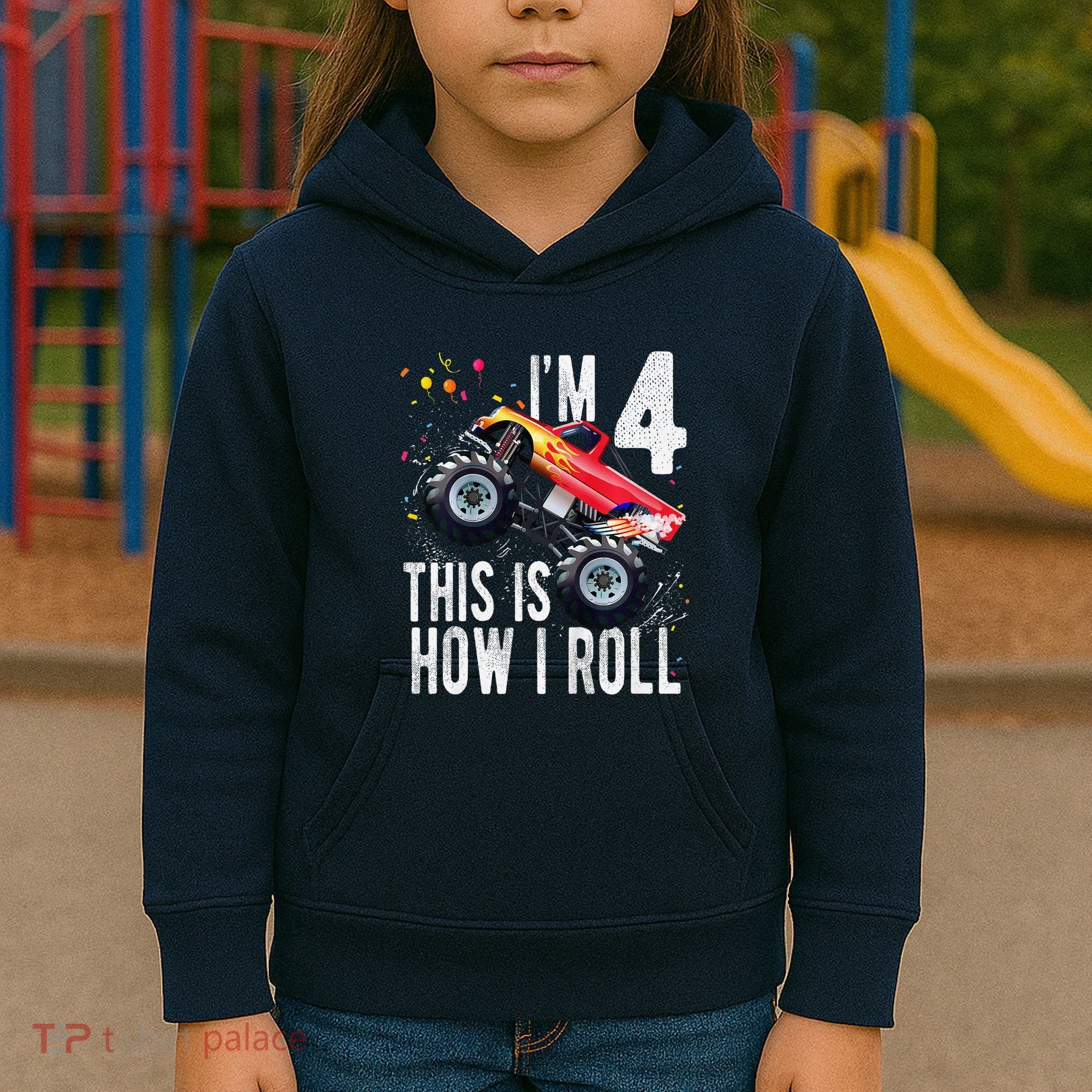 4 Year Old 4th Birthday Boy Monster Truck Car Kids Hoodie