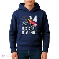4 Year Old 4th Birthday Boy Monster Truck Car Kids Hoodie thumb 4