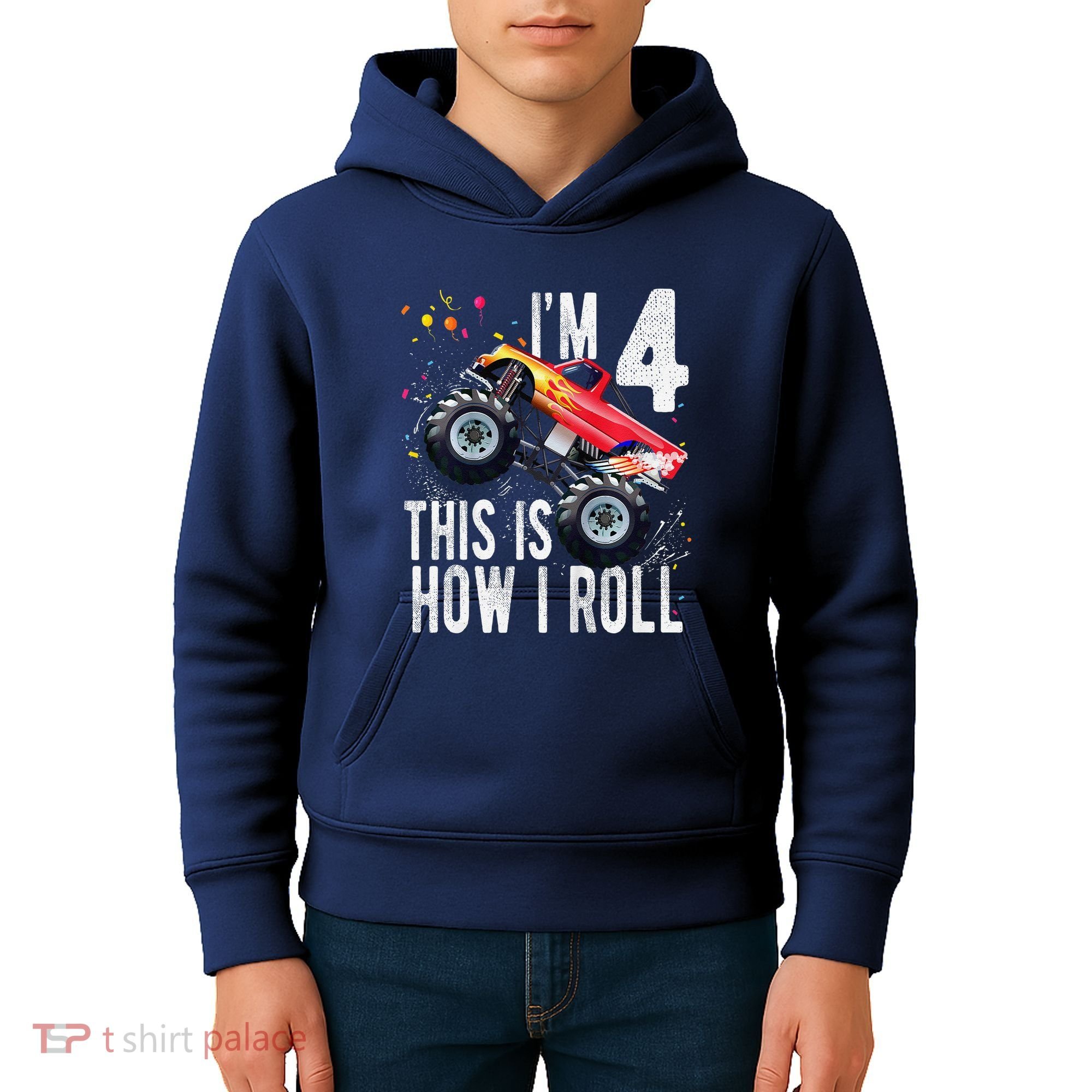 4 Year Old 4th Birthday Boy Monster Truck Car Kids Hoodie